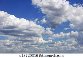 Blue sky with cumulus clouds, artwork