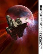 espaço, mineração, colônia, artwork