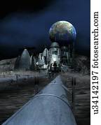 lunar, mineração, colônia, artwork