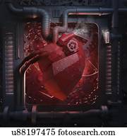 mecânico, coração, conceitual, artwork