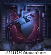 mecânico, coração, conceitual, artwork