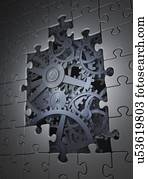 mecânico, quebra-cabeça, conceitual, artwork