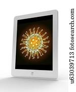 tabuleta, computador, vírus gripe, partícula