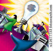 escritório, compartilhar, idéias, em, um, rede, impressora, meio ambiente