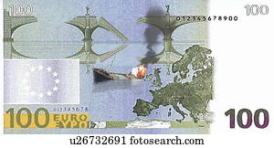 Battleship sinking on a 100 Euro bill