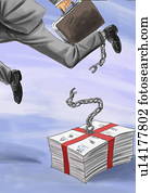 Business man breaking chain from paperwork