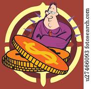 Businessman sitting with dollars