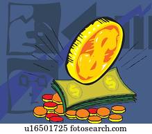 Close-up of US currency dollars and banknotes