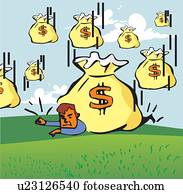 Man quailed under money bags while windfall of money