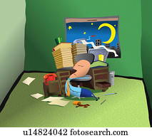 euro, hombre, dormido, en el escritorio