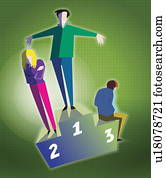 Three people on podium