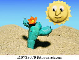 Kaktus in der Wüste mit Sonne