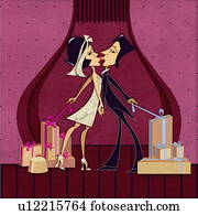 novia y novio, besar, y, regalos de inauguración