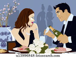 pareja, comida, en, un, asiático, restaurante