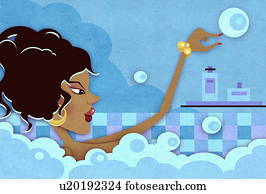 Woman taking a bubble bath