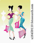 שתי נשים, עם, שקיות של קניות