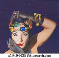 mulher, adorned, com, jóia