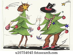 Male and female Christmas trees dancing together Male and female Christmas trees dancing together