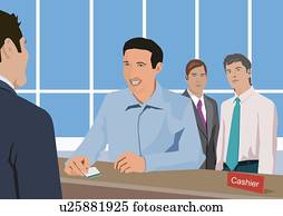 People withdrawing money at bank.