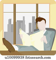 Businessman sitting and reading a newspaper