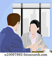 geschäftsmann, und, a, geschäftsfrau, sprechen, in, ein, büro