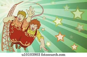 Low angle view of a young couple hanging from a bungee cord