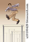 Low angle view of a businessman jumping a hurdle
