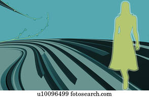 silueta, de, um, posição mulher, em, um, campo silueta, de, um, posição mulher, em, um, campo