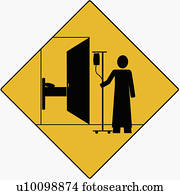 Silhouette of a doctor standing with an intravenous drip