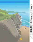 vista alta ângulo, de, um, posição homem, praia vista alta ângulo, de, um, posição homem, praia