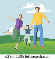 Family playing on hills