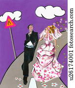 novia y novio, ambulante, abajo, un, camino