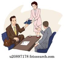 Three people having a business meeting, Illustration