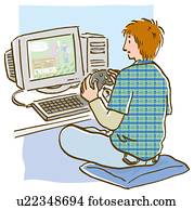 Man playing computer game, rear view