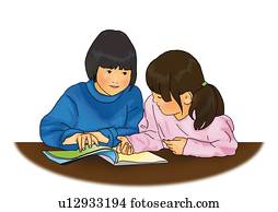 肖像画 の ２ 日本語 女の子 中に 着物 地位 並んで 正面図 白い背景 切りなさい イラスト U Fotosearch