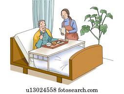 Senior couple in the hospital, Illustration, High Angle View