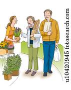 Senior couple shopping, Illustration, Front View