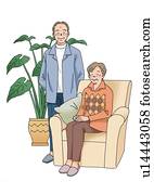 Senior couple smiling, Illustration, Front View Senior couple smiling, Illustration, Front View