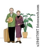 Senior couple smiling, Illustration, Front View Senior couple smiling, Illustration, Front View