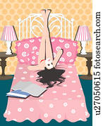 View of a woman on a bed.