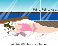 Woman lying on a bed.