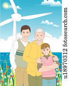 People standing near a windmill.