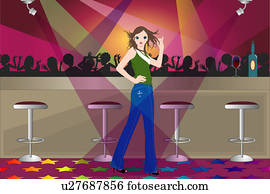 Woman standing in a bar.