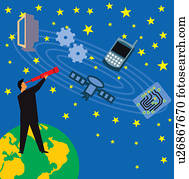 homem, olhar, estrelas, através, telescópio