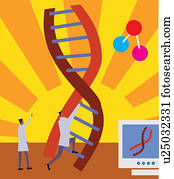 Side view of men climbing on DNA ladder