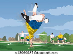 jugador del fútbol, buceo, para, el, pelota