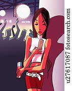 junge frau, bilden telefonanrufes, auf, sie, beweglich, in, a, klub