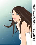 Portrait of young woman with long brown hair