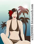 Young woman in bikini with flower in her hair Young woman in bikini with flower in her hair