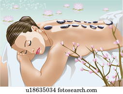 frau, genießen, heiße steintherapie